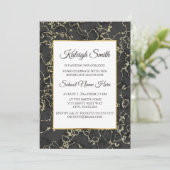 Black and Gold Marble Trunk Party Invite Kaart (Staand voorkant)