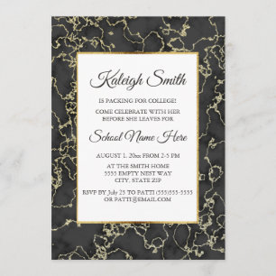 Black and Gold Marble Trunk Party Invite Kaart