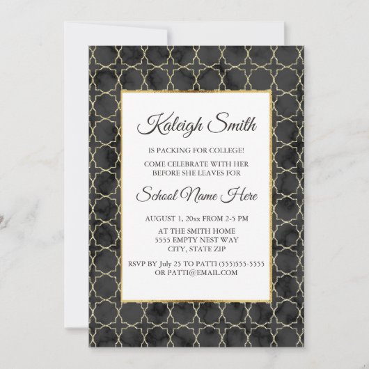 Black and Gold Marble Trunk Party Invite Kaart (Voorkant)