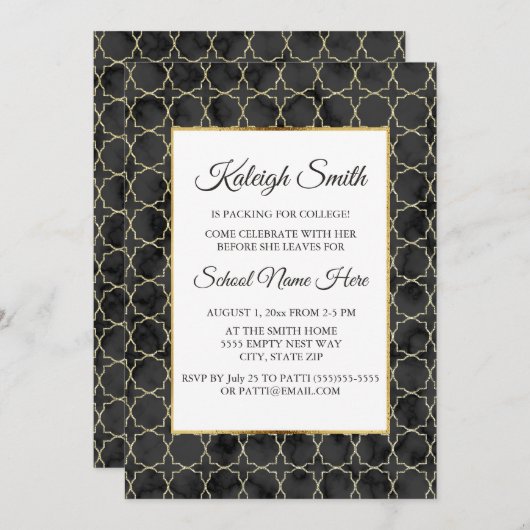 Black and Gold Marble Trunk Party Invite Kaart (Voorkant / Achterkant)