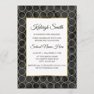 Black and Gold Marble Trunk Party Invite Kaart