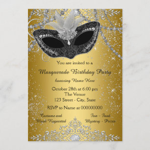  Black and Gold Masquerade Party Kaart