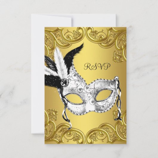 Black and Gold Masquerade Party (RSVP) RSVP Kaartje (Voorkant)