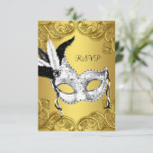 Black and Gold Masquerade Party (RSVP) RSVP Kaartje (Staand voorkant)