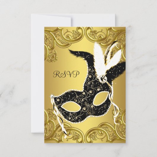 Black and Gold Masquerade Party (RSVP) RSVP Kaartje (Voorkant)