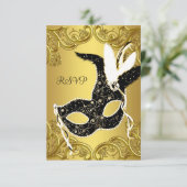 Black and Gold Masquerade Party (RSVP) RSVP Kaartje (Staand voorkant)