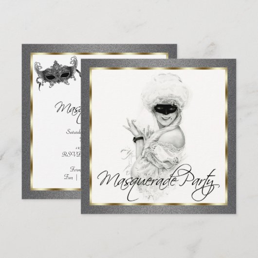 Black and Gold Masquerade Uitnodigingen voor feest (Voorkant / Achterkant)