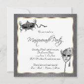 Black and Gold Masquerade Uitnodigingen voor feest (Achterkant)