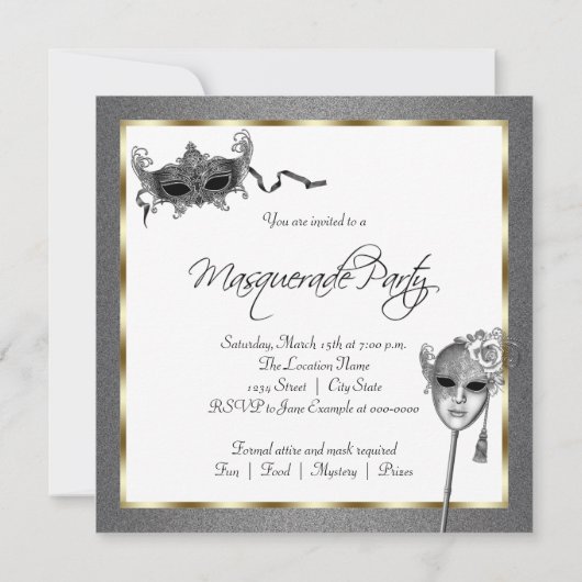 Black and Gold Masquerade Uitnodigingen voor feest (Achterkant)