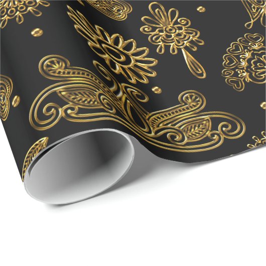Black and Gold Mehndi Cadeaupapier (Rol Hoek)
