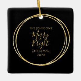 Black and Gold Merry and Bright Keramisch Ornament