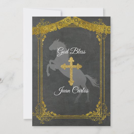 Black and Gold Mexican Baptism Invitation Kaart (Achterkant)