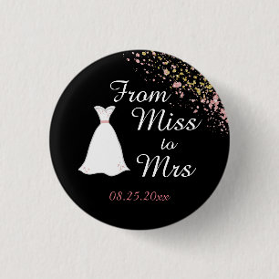 Black and Gold Miss tegen Mrs Bride Ronde Button 3,2 Cm