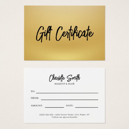 Black and Gold Modern Business Cadeaubon Visitekaartje (Voorkant /achterkant)