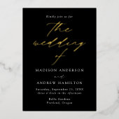 Black and Gold Modern Elegance Photo Wedding Folie Uitnodiging (Voorkant)