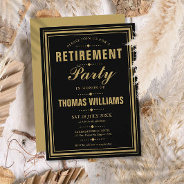 Black and Gold Modern Elegant Retirement Party Kaart
