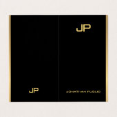 Black and Gold Modern Monogrammed Elegant Visitekaartje (Buitenkant ongevouwen)