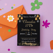 Black and Gold Modern Prom Night Party Kaart