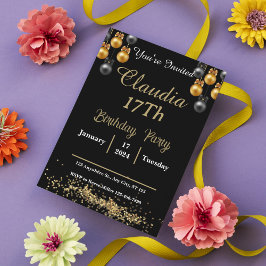 Black and Gold Modern Prom Night Party Kaart