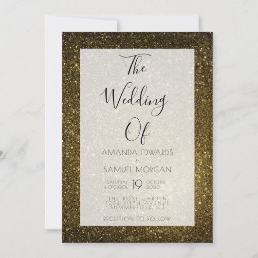 Black and Gold Modern Wedding Kaart (Voorkant)