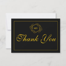 Black and Gold Monogram Crest Thank You Card