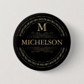 Black and Gold Monogram/ Name Sjabloon Button (Voorkant)