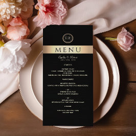 Black and Gold Monogram Weddenschap Menu