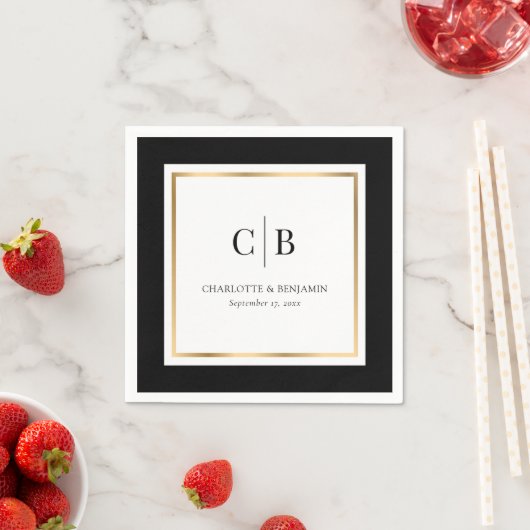 Black and Gold Monogram Weddenschap Servet (Insitu)
