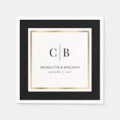 Black and Gold Monogram Weddenschap Servet (Voorkant)