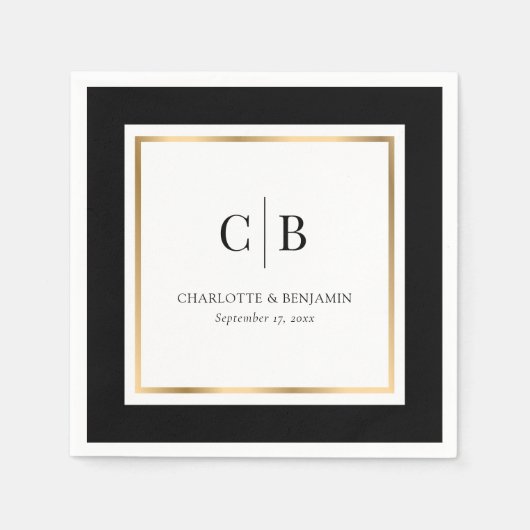 Black and Gold Monogram Weddenschap Servet (Voorkant)