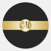 Black and Gold Monogramed Round Sticker (Voorkant)