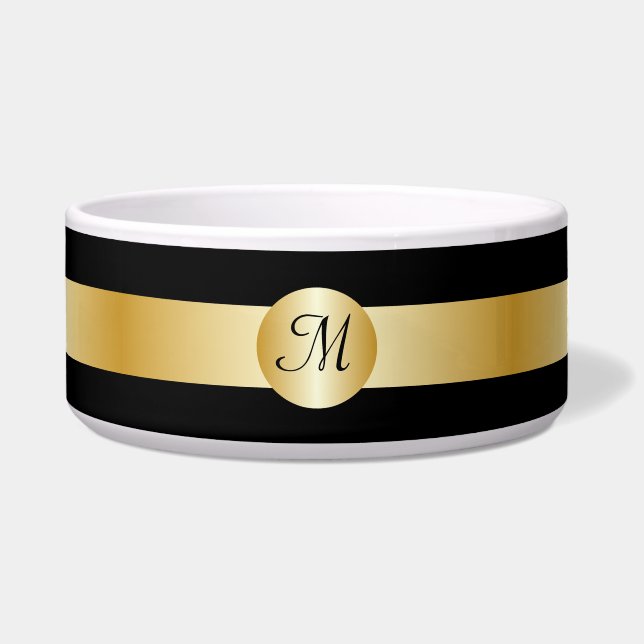 Black and Gold Monogrammed Dog Bowl Voerbakje (Voorkant)
