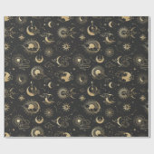 Black and Gold Moon Star Sun Astrology Art Cadeaupapier (Vlak)