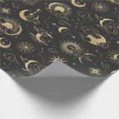 Black and Gold Moon Star Sun Astrology Art Cadeaupapier (Hoek)