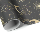 Black and Gold Moon Star Sun Astrology Art Cadeaupapier (Rol Hoek)