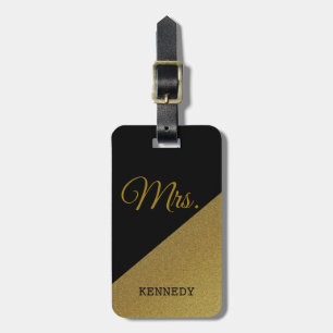Black and Gold Mrs. Bride Pas getrouwd Bagagelabel
