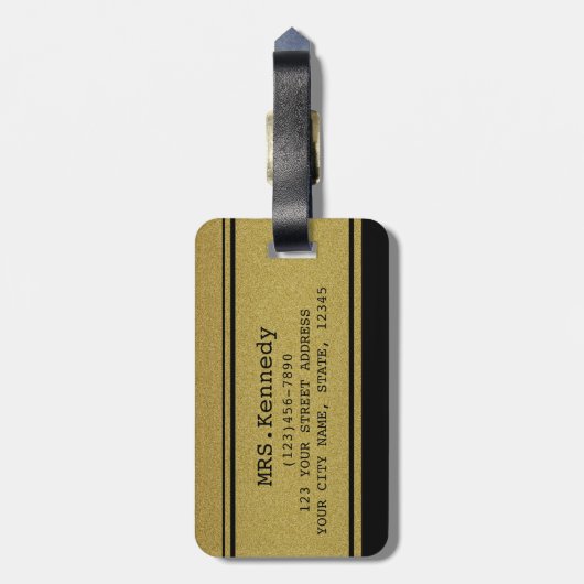 Black and Gold Mrs. Bride Pas getrouwd Bagagelabel (Achterkant verticaal)