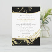 Black and Gold Music Bar Mitzvah Uitnodiging (Staand voorkant)