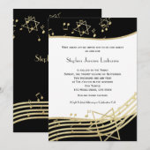Black and Gold Music Bar Mitzvah Uitnodiging (Voorkant / Achterkant)