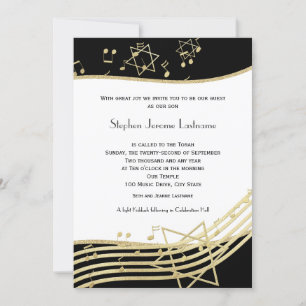 Black and Gold Music Bar Mitzvah Uitnodiging