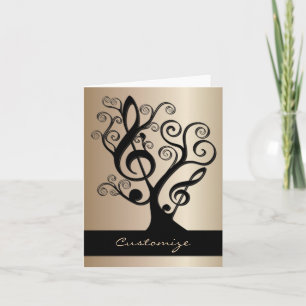 Black and Gold Music Treble Clef Tree Card Kaart