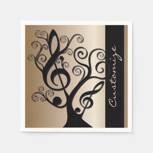Black and Gold Music Treble Clef Tree Napkins Servetten (Voorkant)
