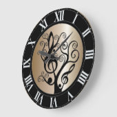 Black and Gold Music Treble Clef Tree Wall-klok Grote Klok (Hoek)
