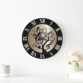 Black and Gold Music Treble Clef Tree Wall-klok Grote Klok (Huis)