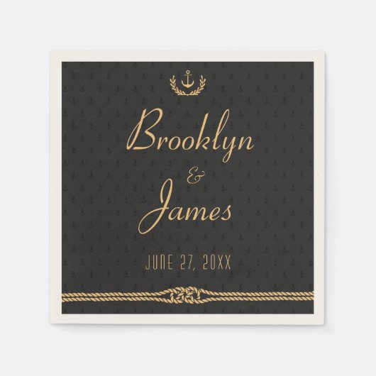 Black and Gold Nautical Wedding Napkins Servet (Voorkant)