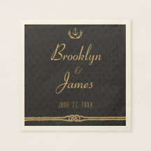Black and Gold Nautical Wedding Napkins