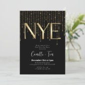 Black and Gold New Years Eve Party NYE Kaart (Staand voorkant)