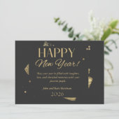 Black and Gold New Years Greeting Card Kaart (Staand voorkant)