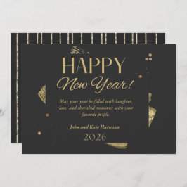 Black and Gold New Years Greeting Card Kaart