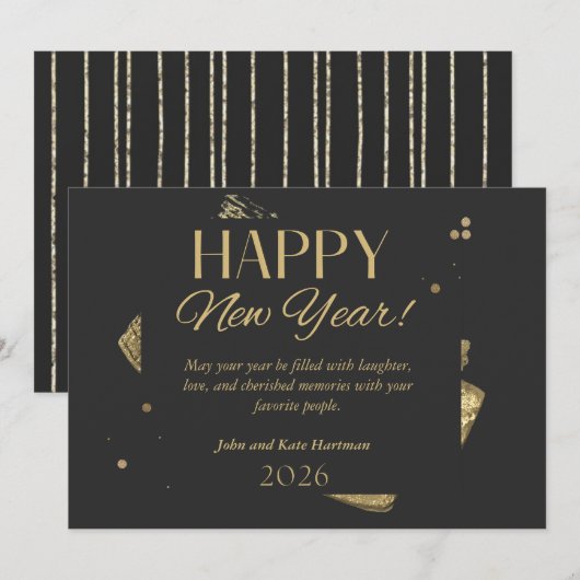 Black and Gold New Years Greeting Card Kaart (Voorkant / Achterkant)